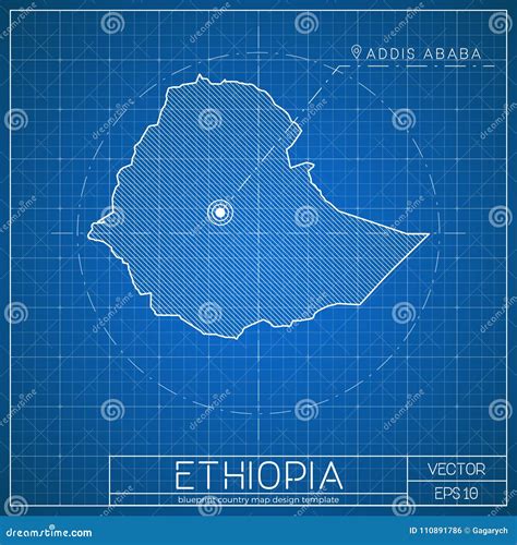 Ethiopia Blueprint Map Template With Capital City Stock Vector