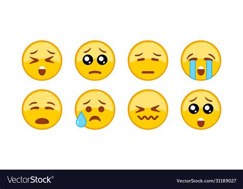 Sad Upset Emoji Icon Set Smiley Emoticons Facial Vector Image