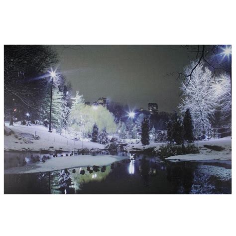 Led Lighted Nighttime City Park Winter Scene Canvas Wall Art 1575 X