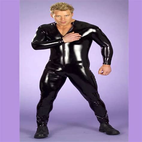 Men Sexy Latex Catsuit Faux Leather Bondage Jumpsuit Bodysuit Leotard