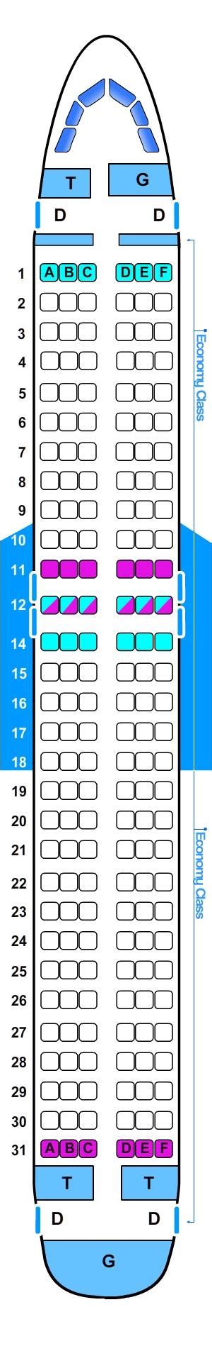 Delta Airbus A320 Seat Map