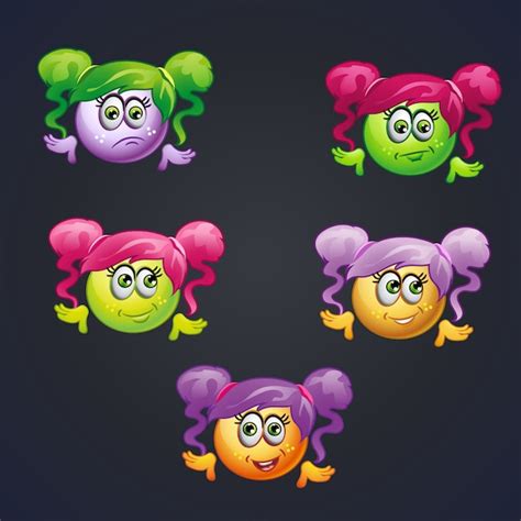 Premium Vector Set Of Smilies Girls With Different Emotions For Computer Games