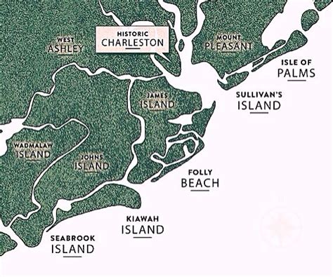 Map Of Charlestons Five Beaches Isle Of Palms Sullivans Island