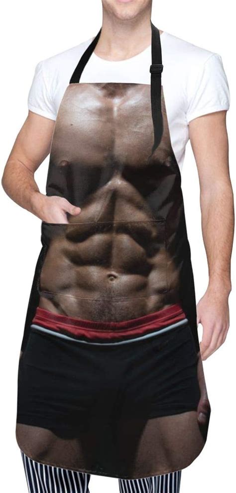 Muscle Man Sexy Kitchen Apron With Pockets Home Gardening Bbq Grill