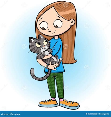 Girl Is Holding A Cat In Her Arms Stock Vector Illustration Of