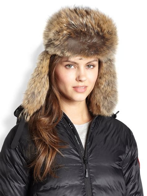 Lyst Canada Goose Fur Trimmed Down Aviator Hat In Brown