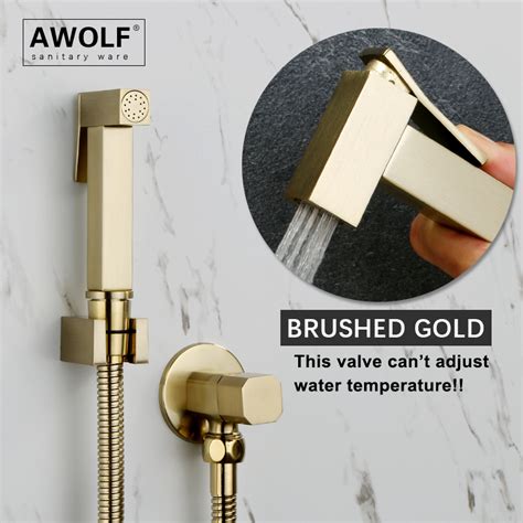 Awolf Brushed Gold Hygienic Shower Solid Brass Handheld Toilet Bidet