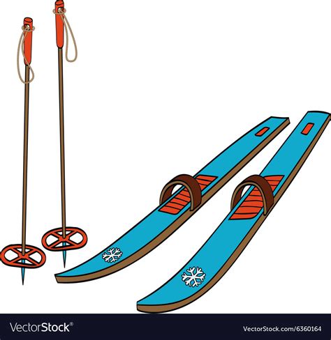 Skis With Classic Bindings And Ski Poles Vector Image