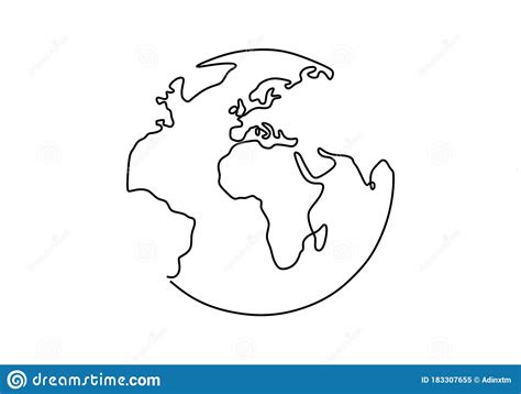 Earth Globe One Line Drawing Of World Map Vector Illustration