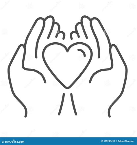 Heart In Palms Thin Line Icon Love Or Health Care Concept Human Hands