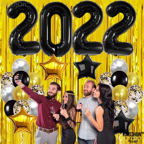 Giant Black 2022 Balloons Set 40 Inch Black Gold And Silver Confetti Balloons For New