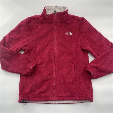 [the north face] pink fuzzy north face zip up coat depop