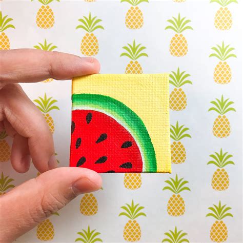 Watermelon Slice Tiny Magnet Acrylic Painting Tiny Etsy Small