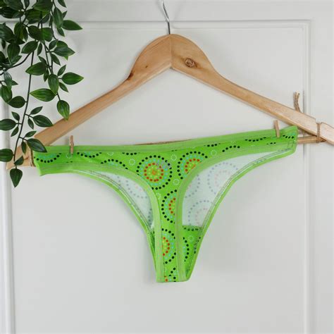 Womens Organic Cotton Thong Green Mara Design You Underwear
