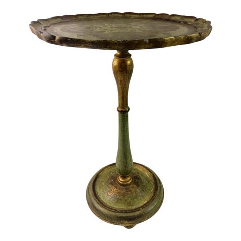 Two decorated x forms end in lions paw feet and are joined in the middle by a the table is made from fine wood solids and inlaid veneers. Antique Florentine Green & Gold Pedestal Side Table | Chairish