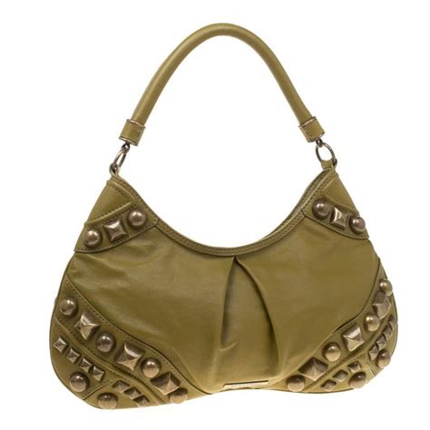 Burberry Green Leather Studded Alverton Hobo For Sale At 1stdibs