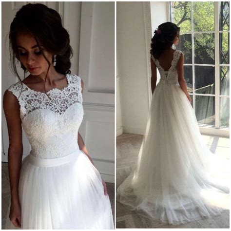 White Long Lace Wedding Dresseshandmade Backless Lace Up Wedding Gowns