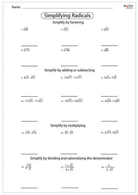 Radical Expressions Worksheets With Answers
