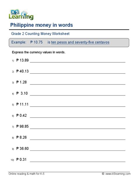 Grade 2 Filipino Money In Words A Pdf