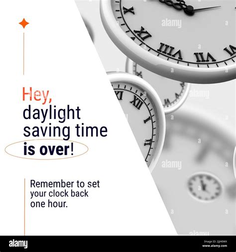 Composition Of End Of Daylight Saving Time Text Over Clocks Stock Photo