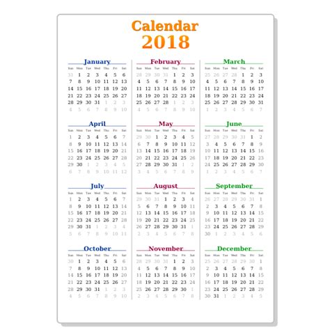 2018 Calendar Free Svg