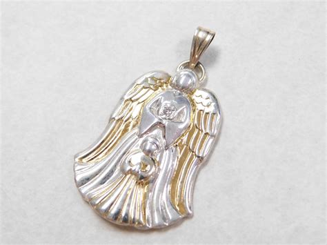 Vintage Sterling Silver Guardian Angel Pendant With Diamond Accent From