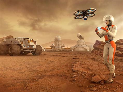 Astronaut Flying A Drone Near Martian Base By Vanessa Reig Astronomy