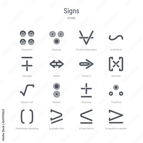 Set Of 16 Vector Icons Such As Is Equal To Or Greater Than Is Less