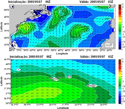 Forecast charts. (top): significant wave height (m) and ...