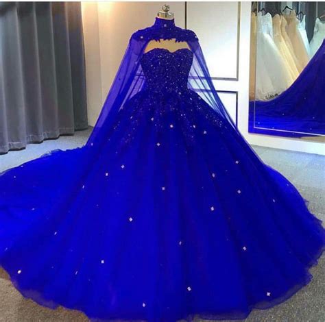 Royal Blue Ball Gown Wedding Dresses With Wrap Sweetheart Lace Crystal
