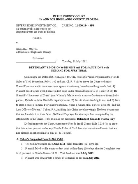 Motion To Dismiss Fl 120731 Pdf Surety Bond Lawsuit