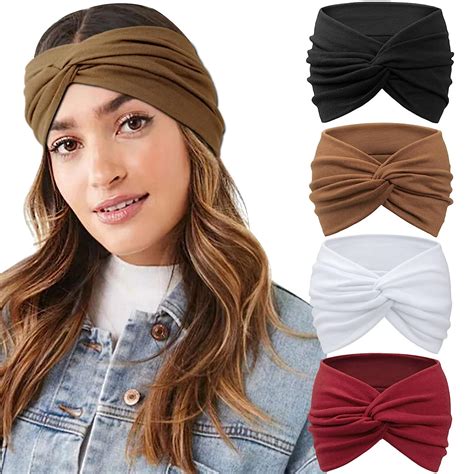 dreshow 4 pack turban headbands for women knotted cute hair band accessories wide