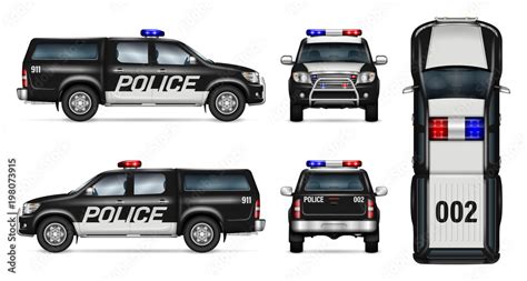 Police Car Vector Mock Up Isolated Template Of Black Pickup Truck On White Background Side