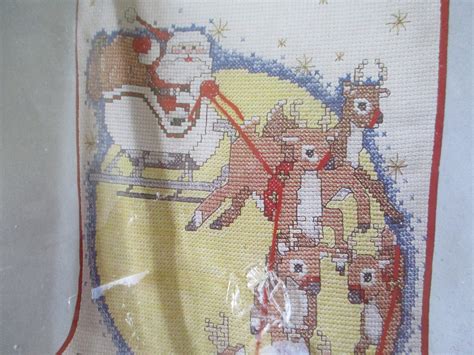santa and reindeer counted cross stitch stocking kitsanta and etsy