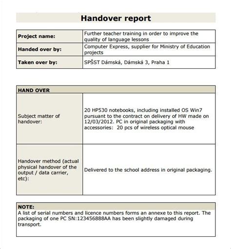 Free Handover Report Templates Word Excel Pdf Formats Inside