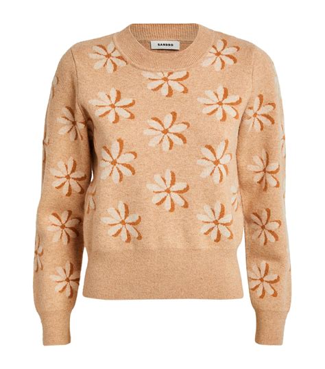 Sandro Wool Cashmere Floral Sweater In Natural Lyst