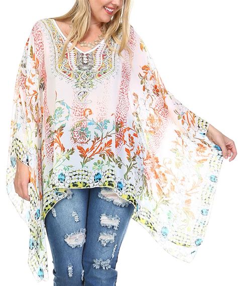 Trendology White Paisley Silk Blend Sidetail Tunic Plus Tunic Tops