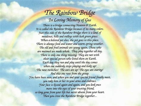 When a beloved pet dies, the pet goes to this place. "The Rainbow Bridge" Memorial Poem Personalized Gift For ...