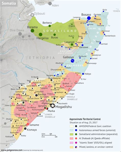 Who Controls Somalia Map 2017 With States Regions And Territorial