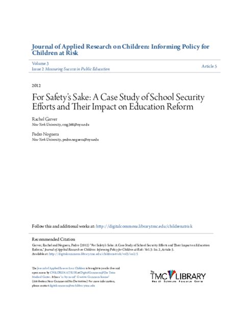 Pdf For Safetys Sake A Case Study Of School Security Efforts And