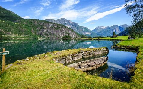 Wallpaper Norway Stryn Mountains Fjords River Water Boat