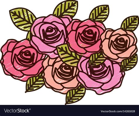 Color Pencil Drawing Of Roses Bouquet Decorative Vector Image