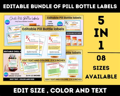 Pill Bottle Label Bundle 5 Designs In 1 Prescription Label Etsy