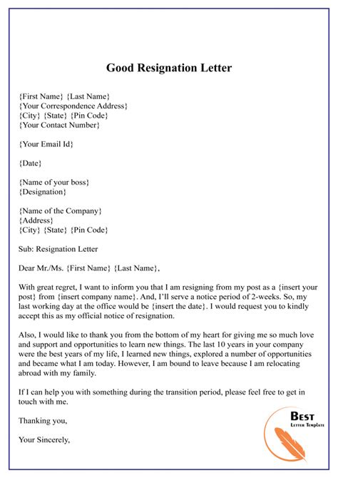 10 free resignation letter template pdf word [doc ]
