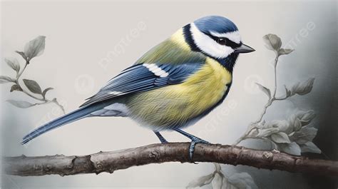 Painting Shows Blue And Yellow Bird Sitting On A Branch Background
