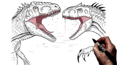 How To Draw Giganotosaurus Vs Indominus Rex Step By Step Jurassic My
