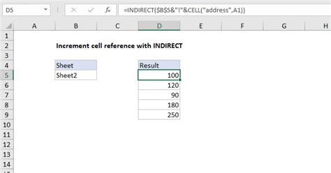 Increment Cell Reference With Indirect Excel Formula Exceljet