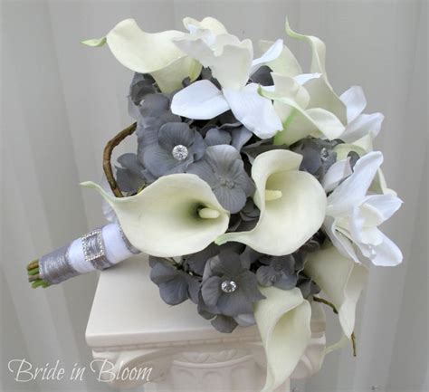 Wedding Bouquet White Silver Slate Grey Bridal Bouquet