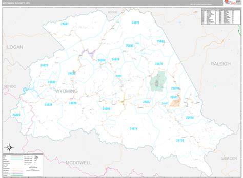 Wyoming County Wv Zip Code Wall Map Premium Style By Marketmaps