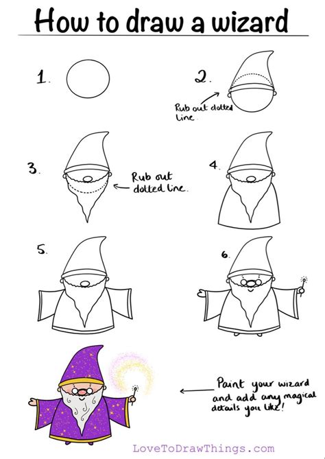 How To Draw A Wizard In 6 Steps Easy Doodles Drawings Cute Easy